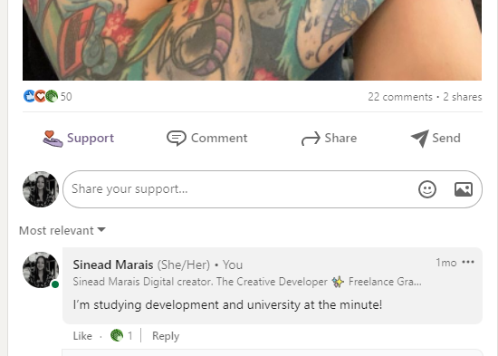 screenshot of commenting on linkedin