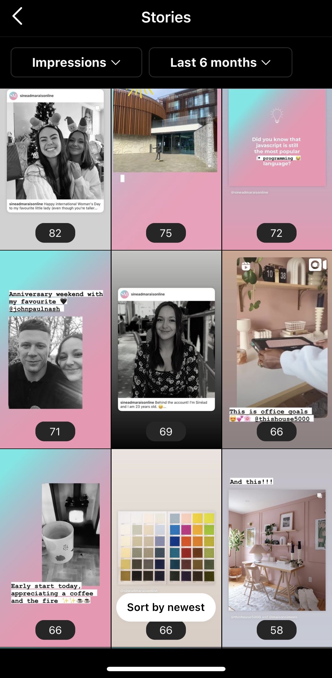 screenshot of instagram stories reach